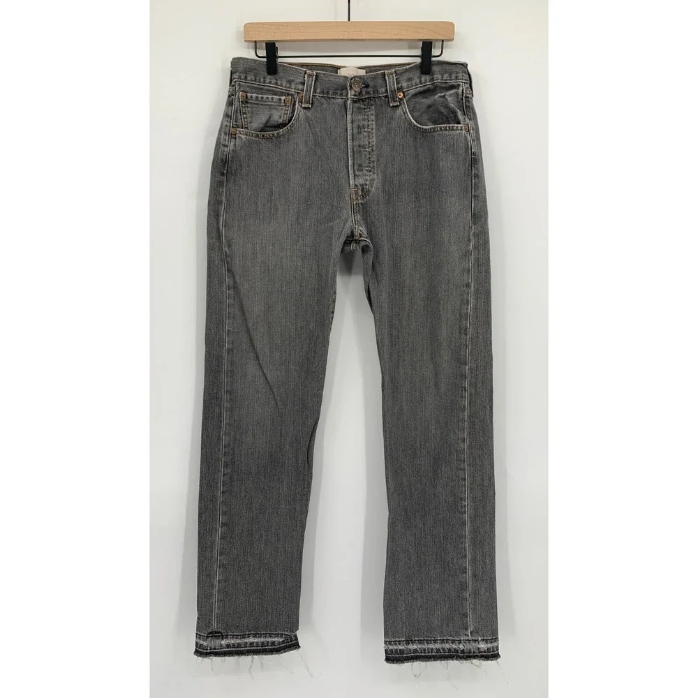 Vintage Levi 501 Jeans Mens 32x32 Black Gray Button Fly Raw Hem Y2K (Tag 33x32)